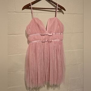 Lulus Take Your Bow Blush Pink Sleeveless Tulle Skater Dress Size Large NWT.